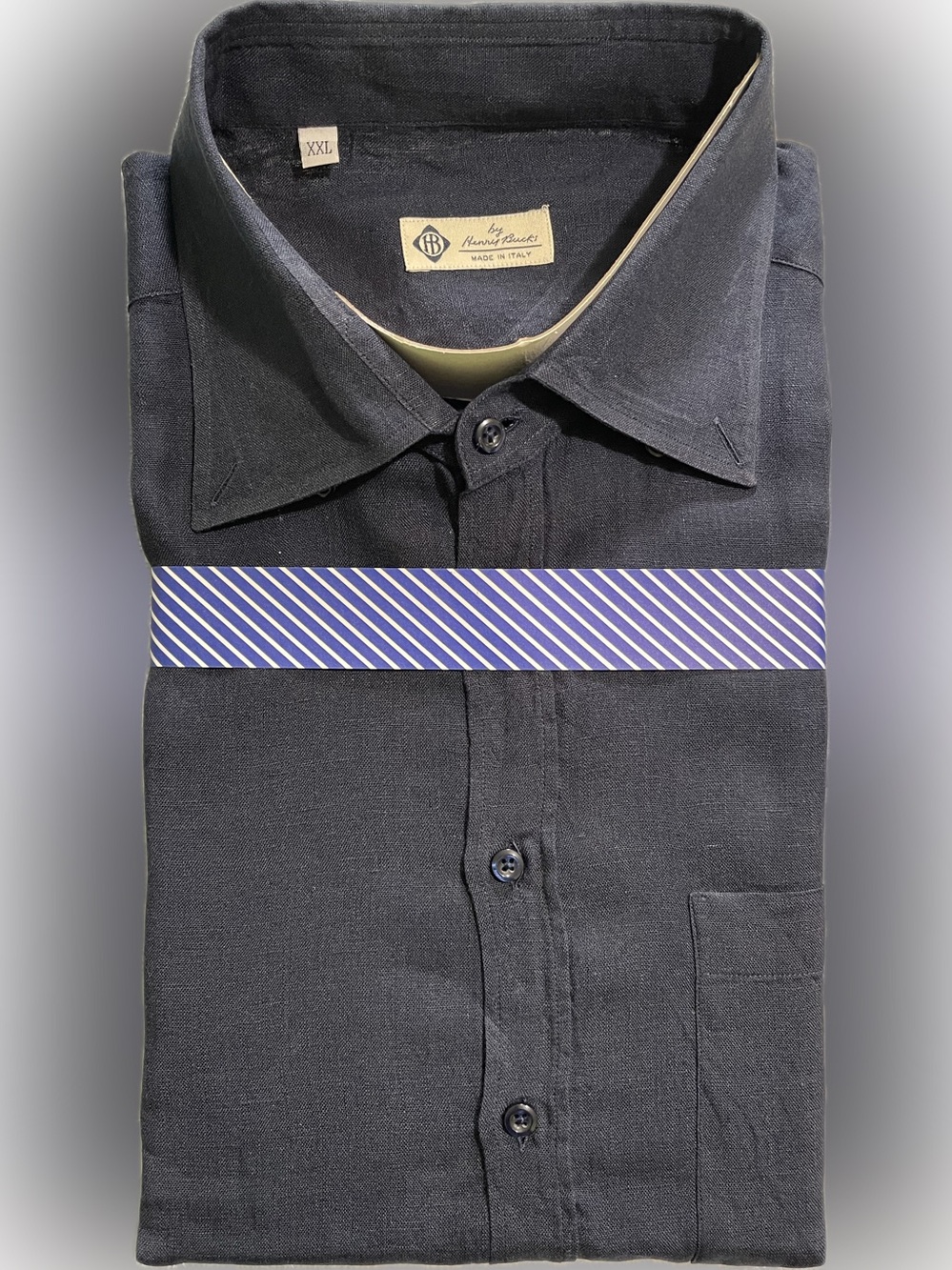 Men's Dark Navy Linen Button-Down Shirt